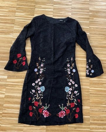 Desigual Black Lace Dress with Floral Embroidery - S