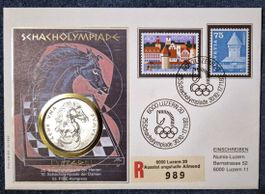 Erni Silbermedaille Schach, Rössli, matt auf Numisbrief, RAR