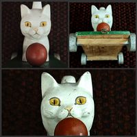 🤩antikes Holzspielzeug-Katze auf Rädern, Marke ARTINFANT  ♡
