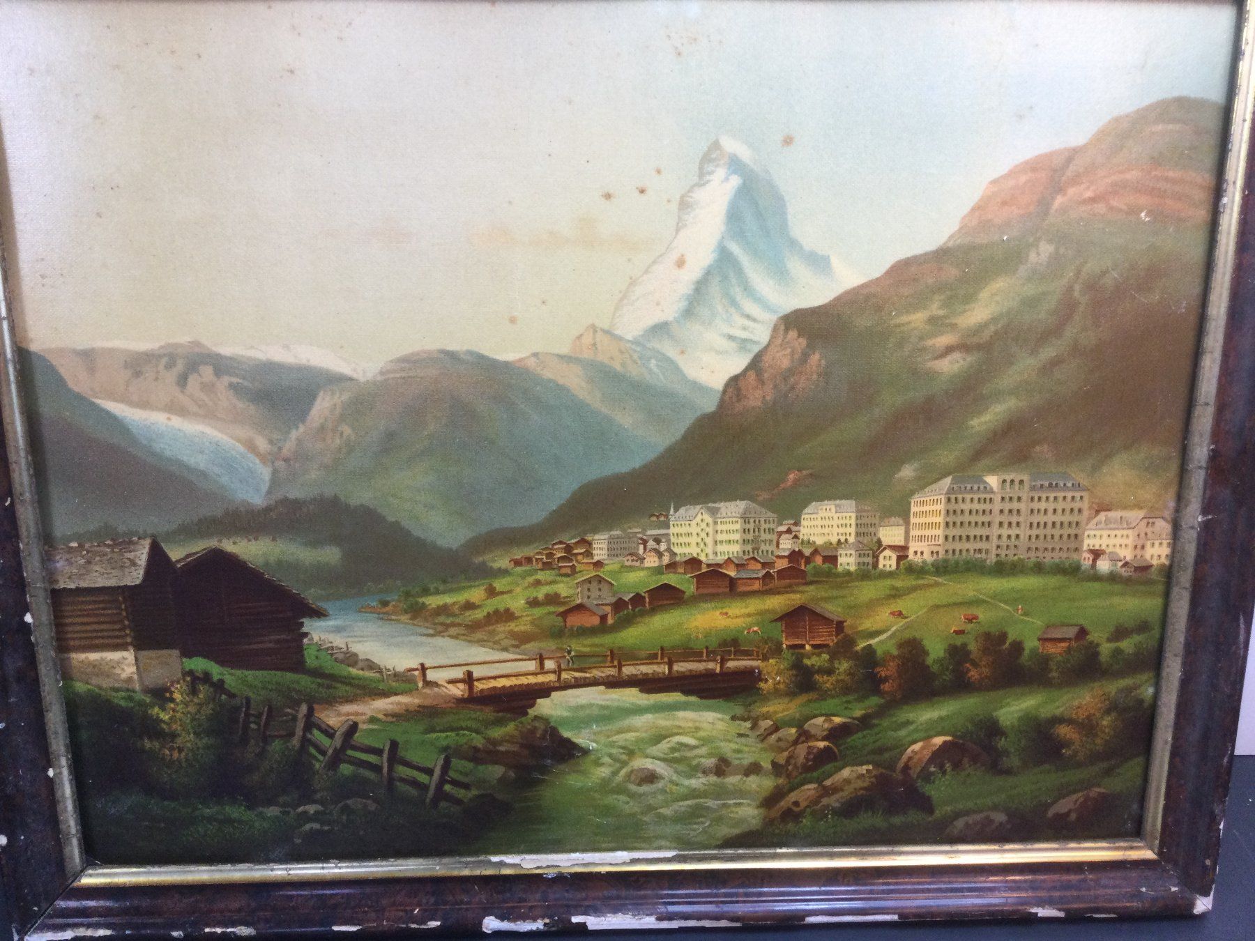 Antikes Bild von Zermatt mit Matterhorn im Holzrahmen Kaufen auf Ricardo