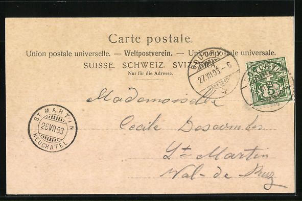 Cartoline postali: AK Boudry, Vue generale, 1903 – Usato da Berlin venduto da bartko-reher 1