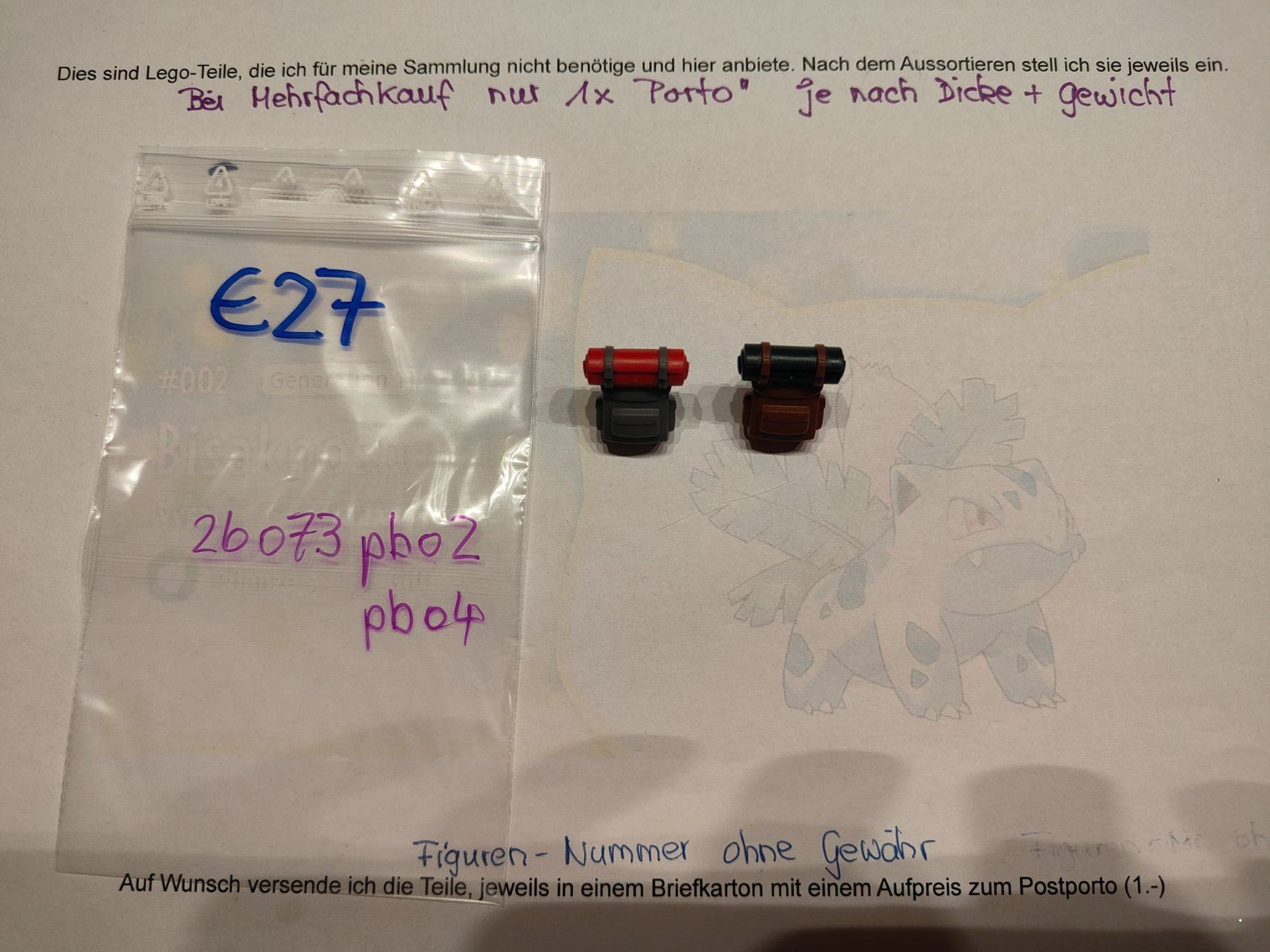 Lego Kit di costruzioni: Legofigurenteile  2 Rucksäcke 26073**  /E27 – Usato da St. Gallen venduto da Bisaknosp