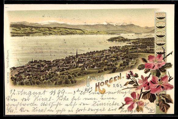 Cartoline postali: AK Horgen, Gesamtansicht, 1899 – Usato da Berlin venduto da bartko-reher
