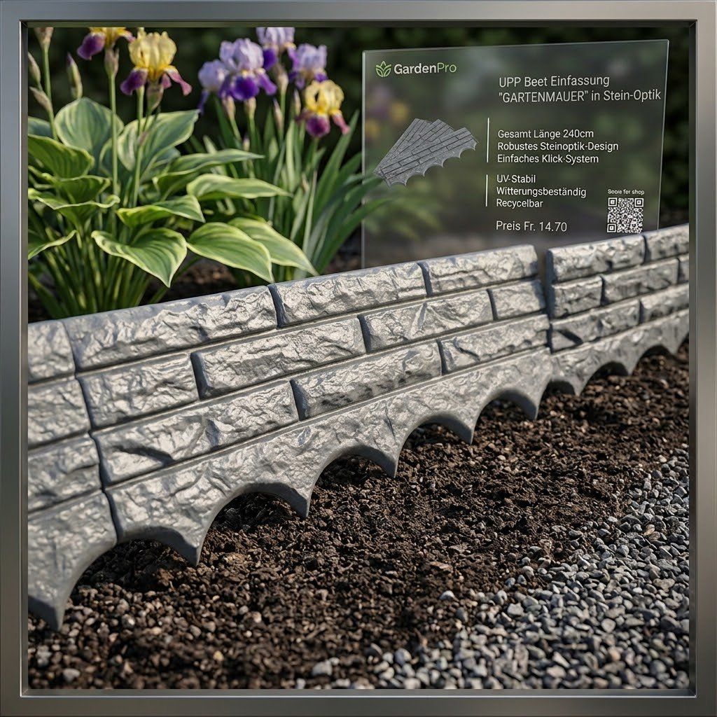 Recinzioni: UPP Beet Einfassung "GARTENMAUER" in Stein-Optik, 5-teilig, – Nuovo e nell'imballaggio originale da Jegenstorf venduto da Bracher_Shop 5