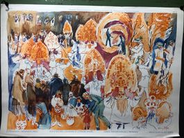 Vintage Schulwandbild LICHETERBRAUCH - MITTWINTERFESTKREIS