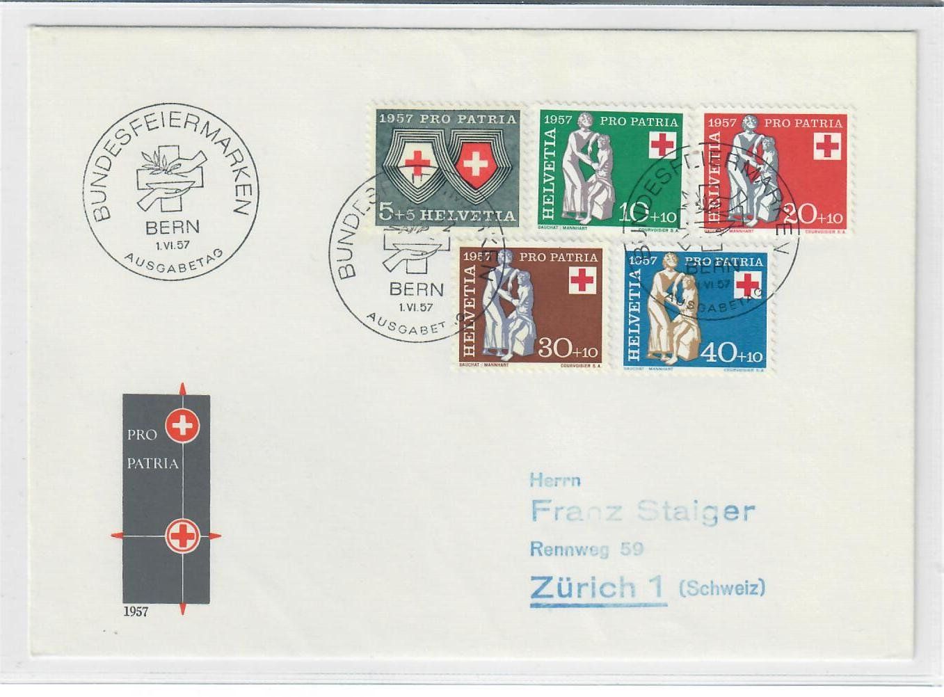 Alle Briefmarken: Pro Patria 1957 Privat-Illustriertes FDC – Gebraucht aus Utzigen von a8b9c0