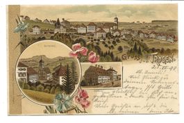 Gruss aus Trogen (AR) Dorfplatz - Kantonsschule - Litho 1899