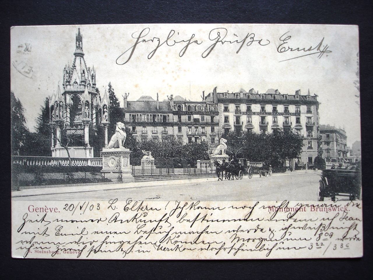 Cartes postales: GENÈVE Monument Brunswick - Pferde-Kutsche – D'occasion à Jona par philajona