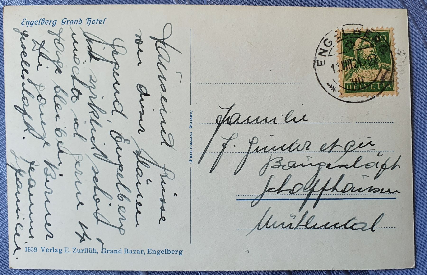 Cartoline postali: Engelberg  - Grand Hotel  1924 – Usato da Kreuzlingen venduto da Rschweiz1 1