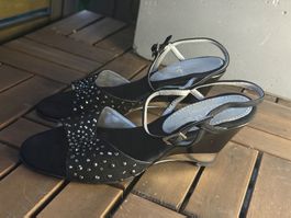Amytis black leather wedge sandals size 35 NP 150 FR!