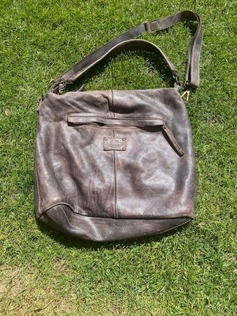 Vintage Leder Handtasche, Umhängetasche grau-braun
