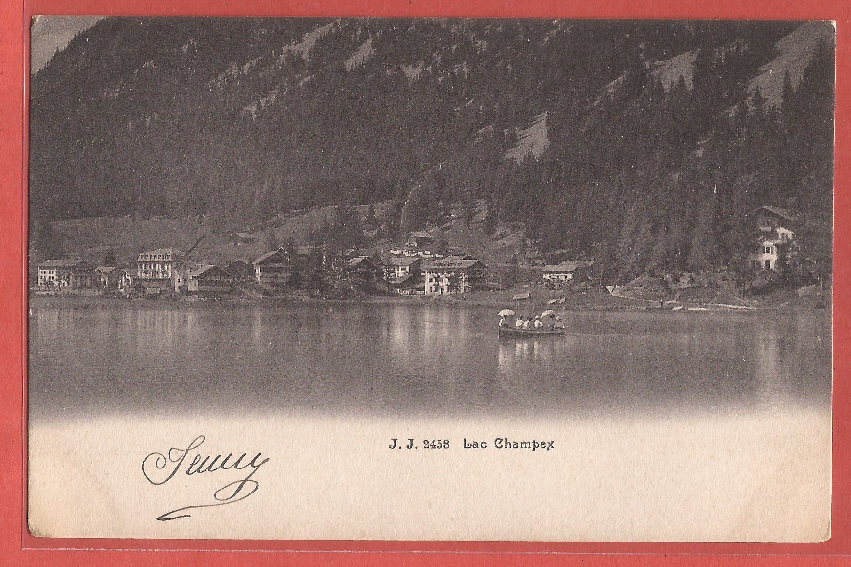 Cartoline postali: Lac Champex mit Touristen-Boot - 1905 – Usato da Fislisbach venduto da Porano