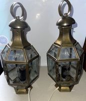 2 antike Laternen Tischlampen aus Messing und Glas