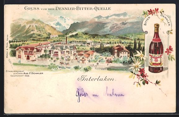 Ansichtskarten: Litho Interlaken, Dennler-Bitter-Quelle  – Gebraucht aus Berlin von bartko-reher