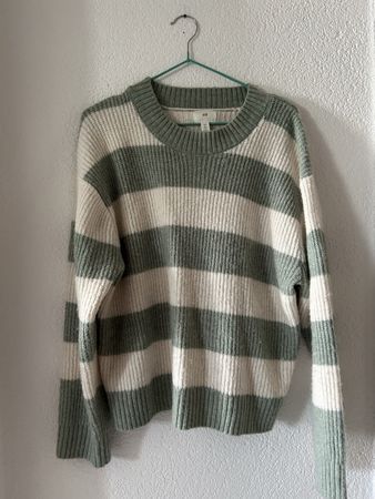H&M Strickpullover Gestreift Grün/Creme Gr. S – Oversize
