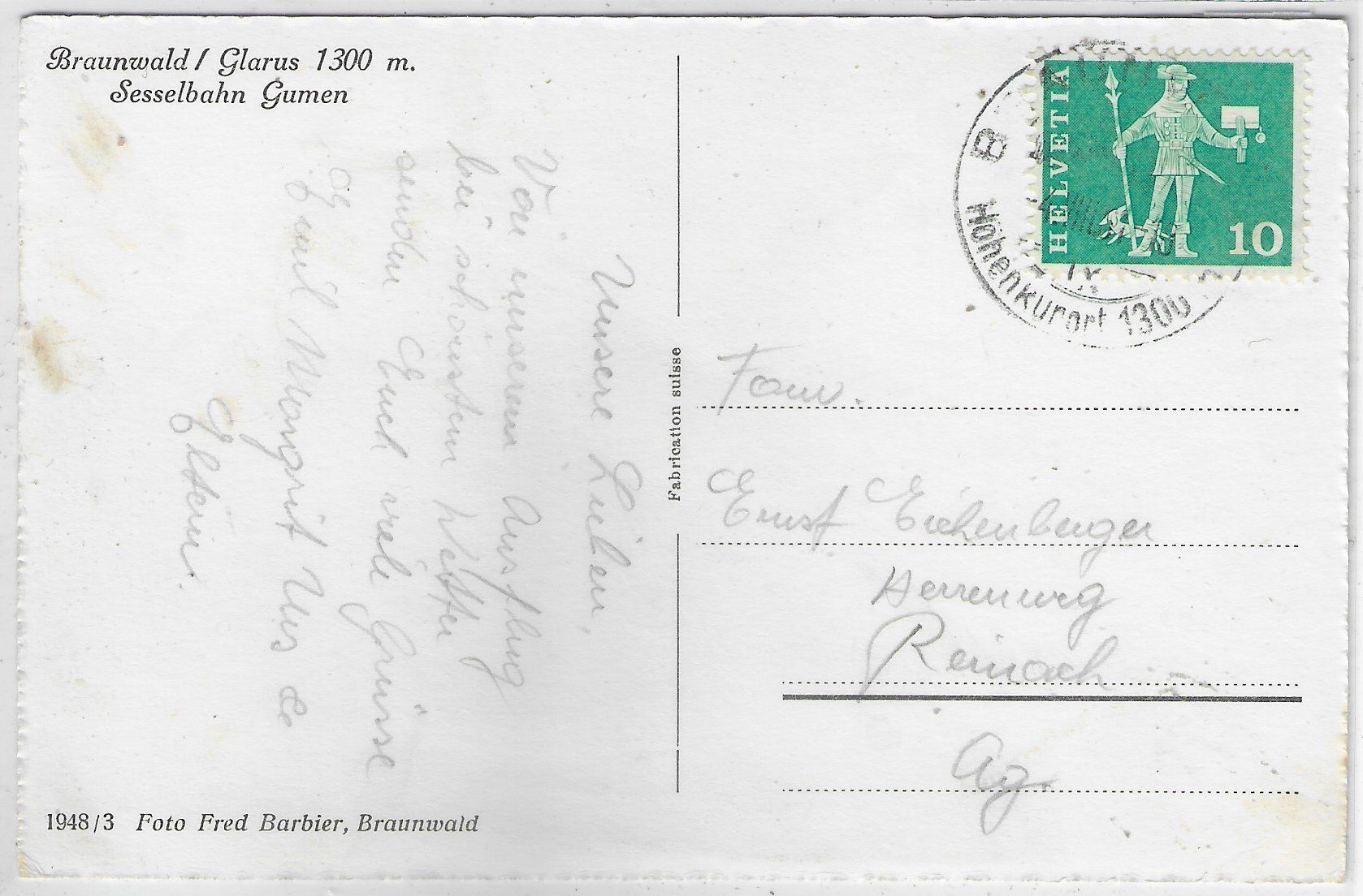 Cartoline postali: Braunwald - Sesselbahn Gumen – Usato da Ettingen venduto da Kartenplanet 1