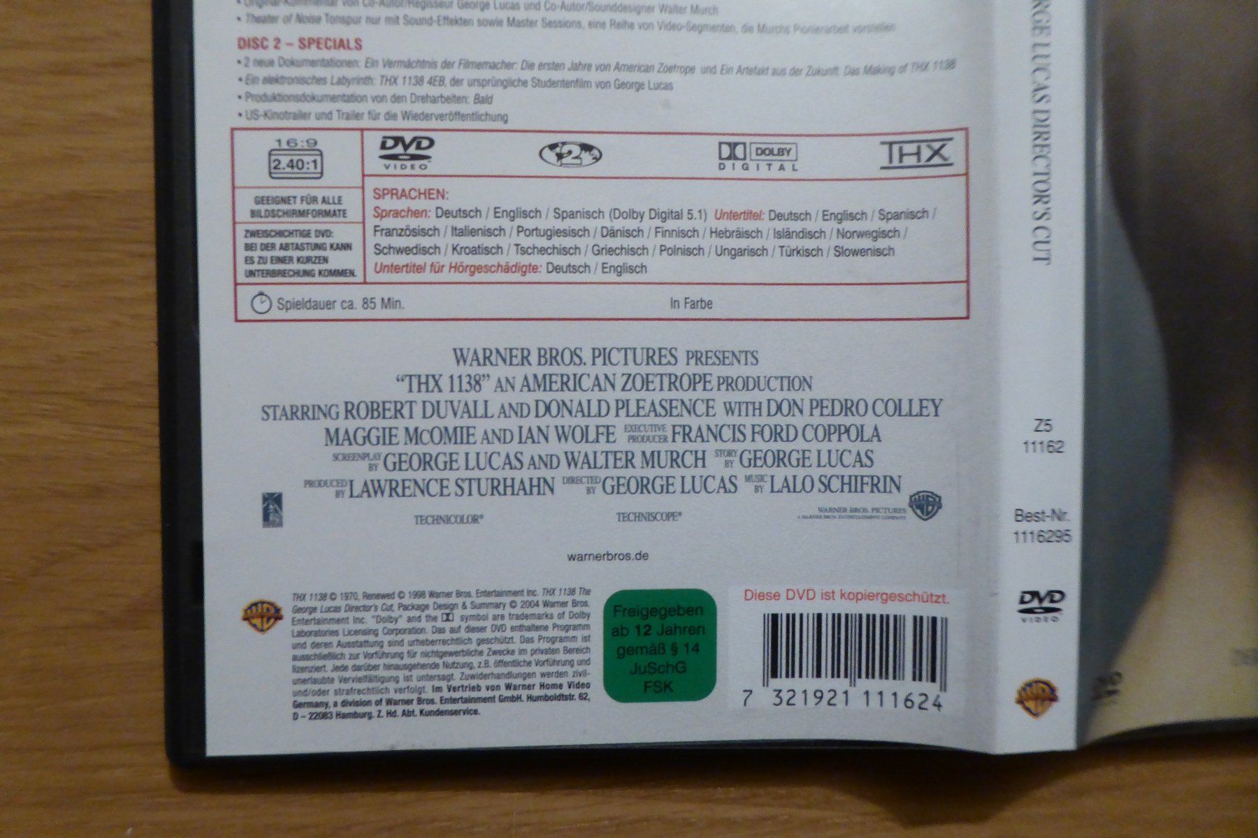 Tutti i DVDs: DVD THX 1138 George Lucas – Usato da Allschwil venduto da Summelsarium 2