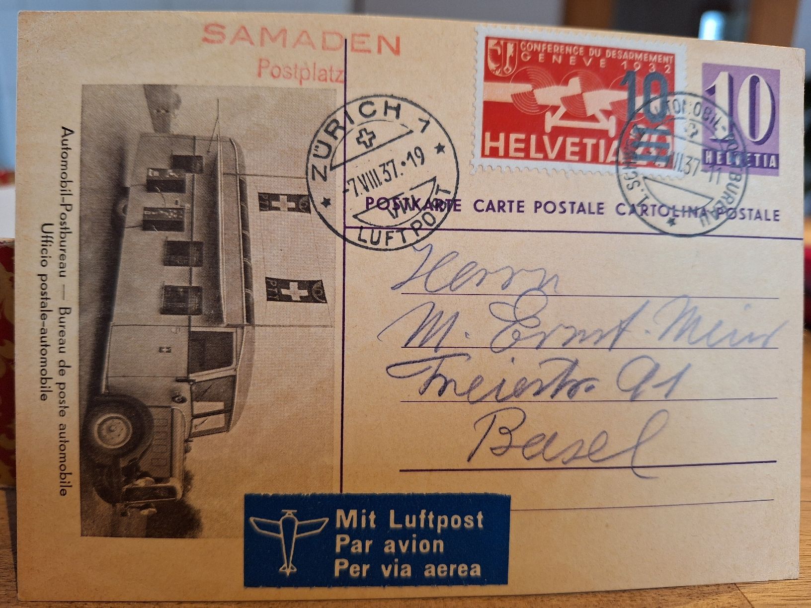 Tutti i francobolli: Automobil - Postbureau Samaden Postplatz  – Usato da Balgach venduto da SIMEON27