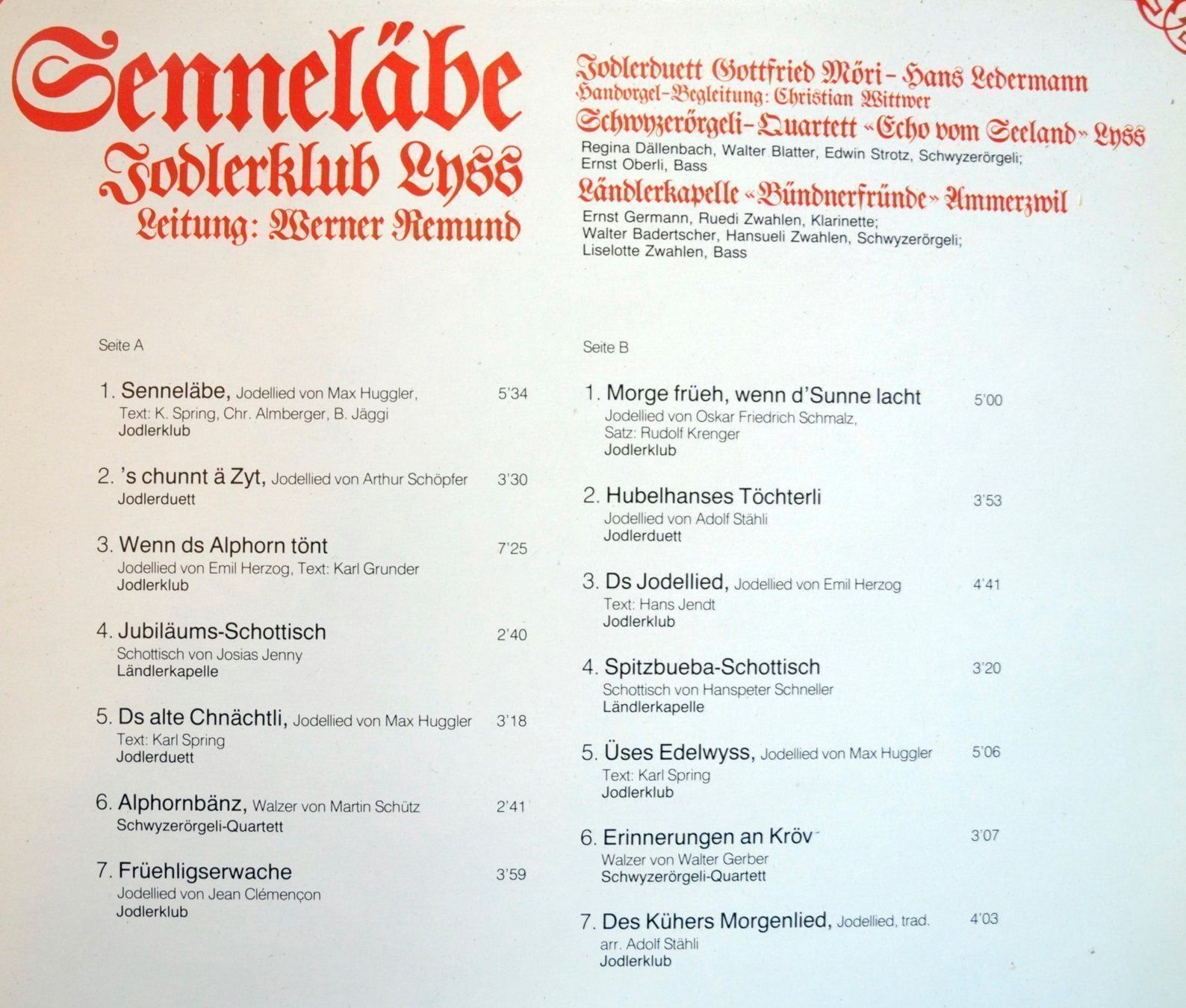 Dischi in vinile: SENNELÄBE - ECHO VOM SEELAND - LYSS - LP GEWASCHEN – Usato da Unterseen venduto da vinylmore 1