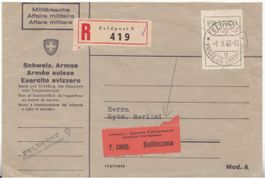 Francozettel SBK 4 auf Militär-Einschreiben mit ST Feldpost