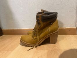 Damen Schnürstiefel gelb mit Absatz gebrauchter Zustand