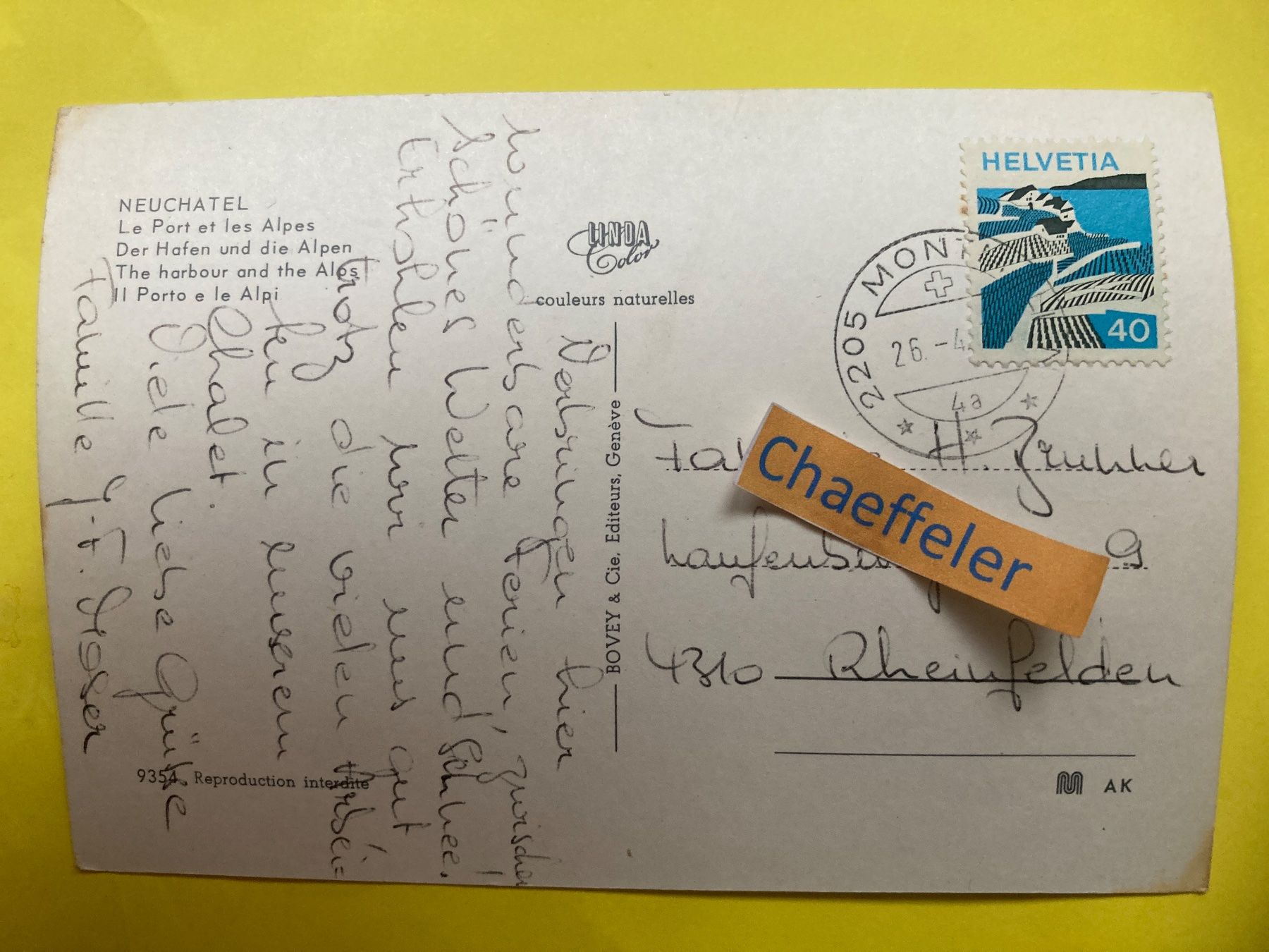 Cartoline postali: Neuchâtel, Le Port et les Alpes – Usato da Zürich venduto da Chaeffeler 1