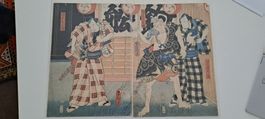 Dypthyk + einzelner Holzschnitt Japan Toyokuni III Kunisada