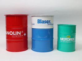 3 kleine Oel Fass Panolin Blaser Motorex Spardose Oelfass