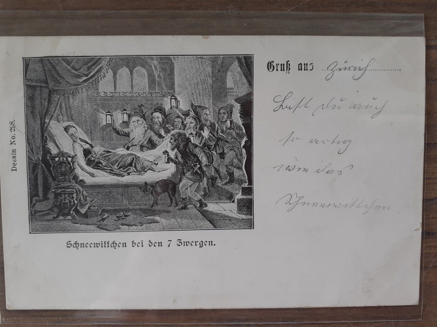 Ansichtskarten: Ansichtskarte Märchen Schneewittchen bei den 7 Zwergen 1899 – Gebraucht aus Mörschwil von lindaswunderkiste