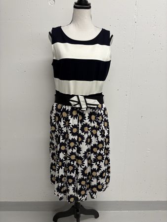 Marc Cain Kleid Gr. 42 Blumen gestreift blau weiss Baumwolle