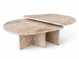 2er-Set Marmor-Couchtische – Organisches Vintage-Design