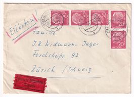 1957 Express Heuss 5fach Frankatur München Zürich