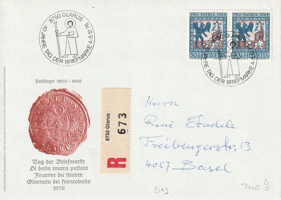 Tous les timbres: Tag der Briefmarke 1976 Glarus,  Umschlag – D'occasion à Aarburg par Aare10