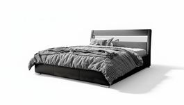 Modern Wooden Double Bed Frame with Lighting and Storage