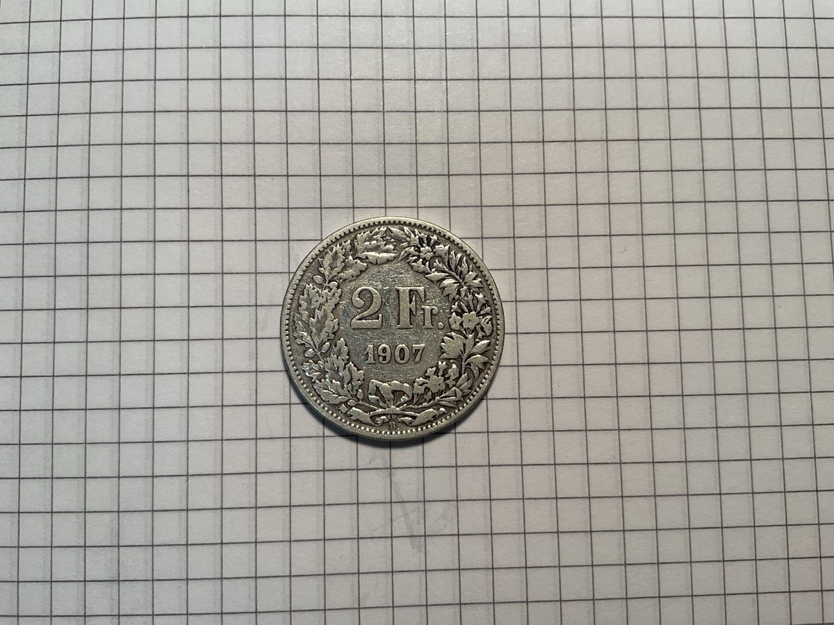 Alle Münzen: Schweiz 2.-Franken 1907  – Gebraucht aus Ursenbach von tho_8s6p