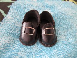 1 Paar Puppenschuhe, Schuhe Schnalle, Leder schwarz, 7.5 cm