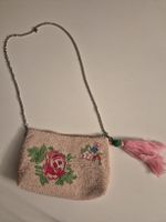 Vintage Perlen Handtasche, rosa, Abendtasche mit Quaste.