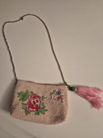 Vintage Perlen Handtasche, rosa, Abendtasche mit Quaste.
