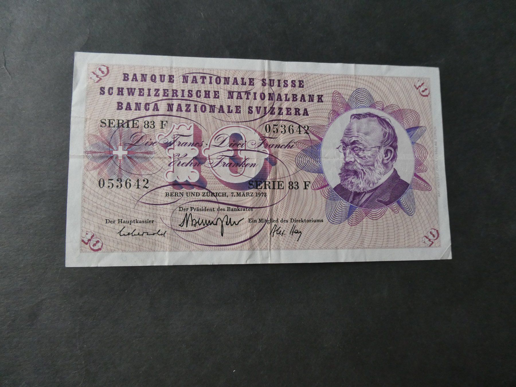 Billets de banque: Schweiz 1973, 10 Franken – D'occasion à Hinterforst par Rohusri