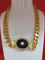 Kette goldfarben mit schwarzen Stein und Zirkonia