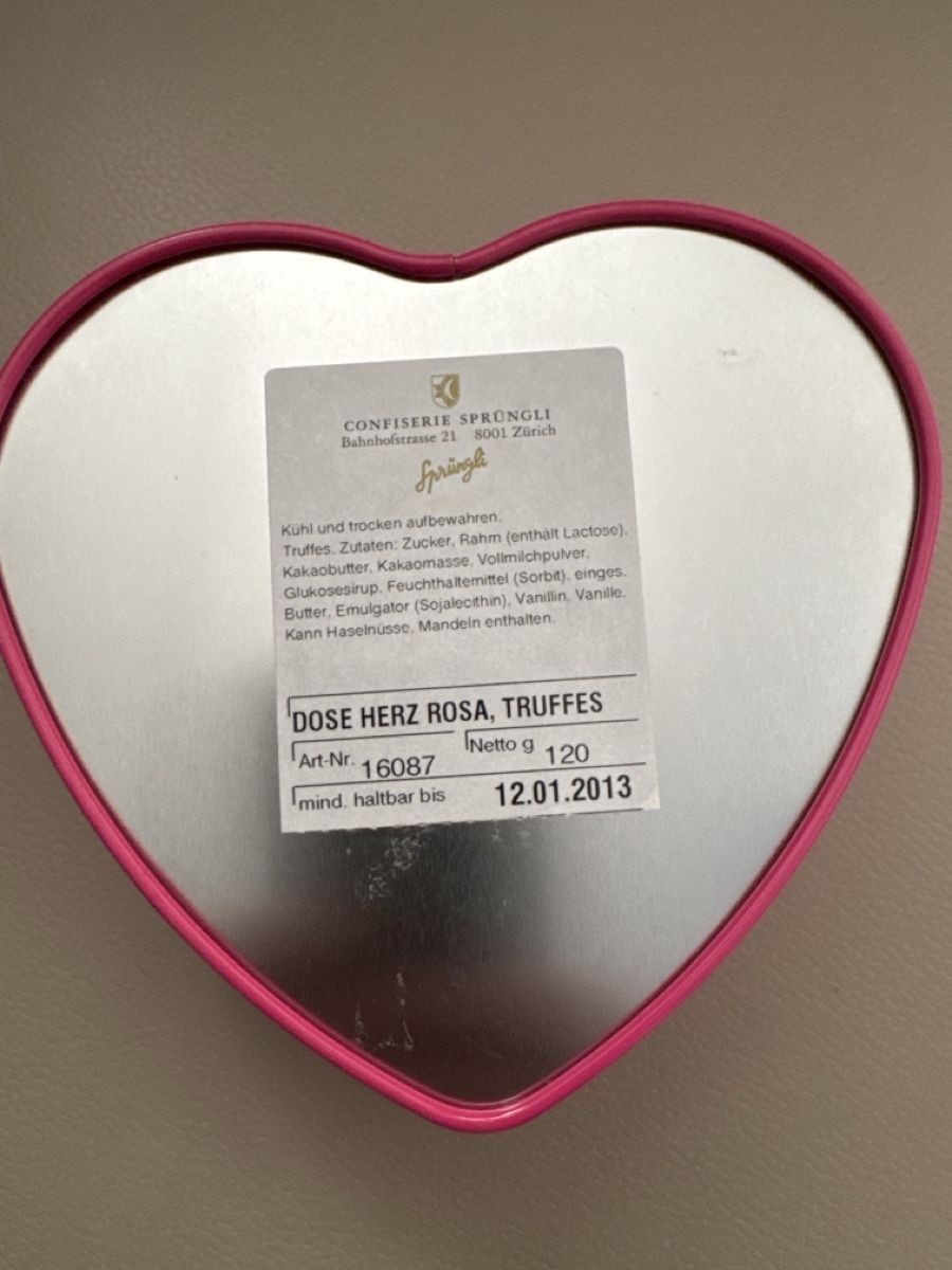 Tutte le decorazioni:  Sprüngli Dose Herz Rosa, leer  – Usato da Zürich venduto da Smarties13 2