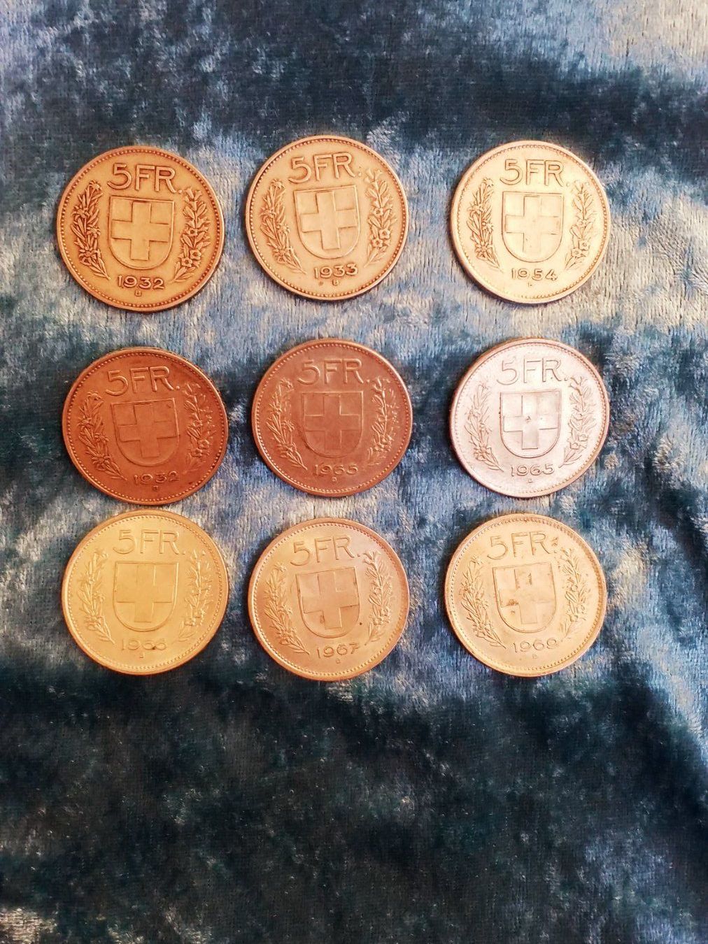 Tutti le monete: CH, 9 x 5 Fr.  in Silber/en Argent/ in Argento – Usato da Gordola venduto da ale_5wbc 5