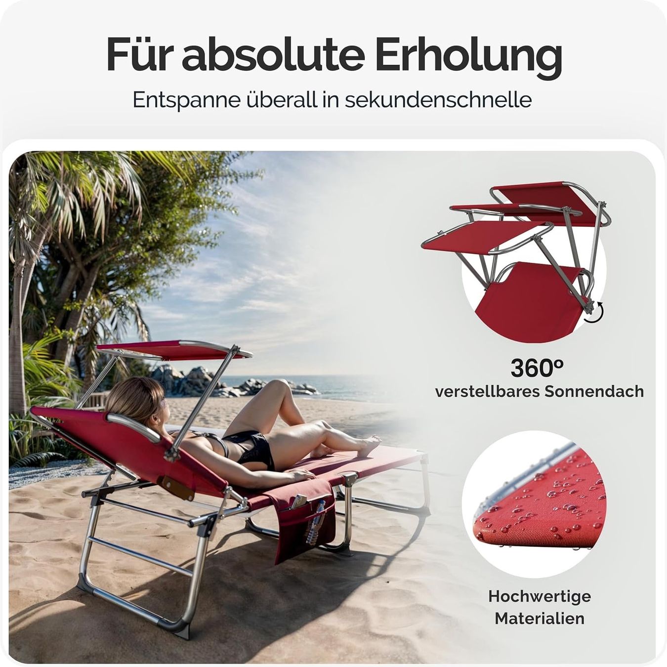 Liegen & Liegestühle: Sonnenliege 2er Set klappbar mit Dach rot – Neu und originalverpackt aus Dietikon von Abverkauf10 4