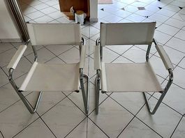 2 Freischwinger weiss Leder/Chrom, Bauhaus, Made in Italy