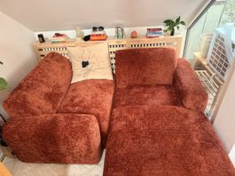 Custom-made terracotta corner sofa