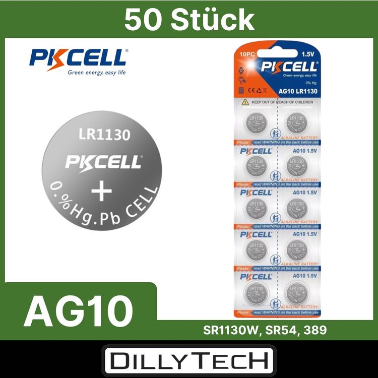 Caricatori & Batterie: PKCELL AG10, LR54, 389 Knopfzellenbatterie - 50 Stk. – Nuovo e nell'imballaggio originale da Erlenbach ZH venduto da dillytech.ch