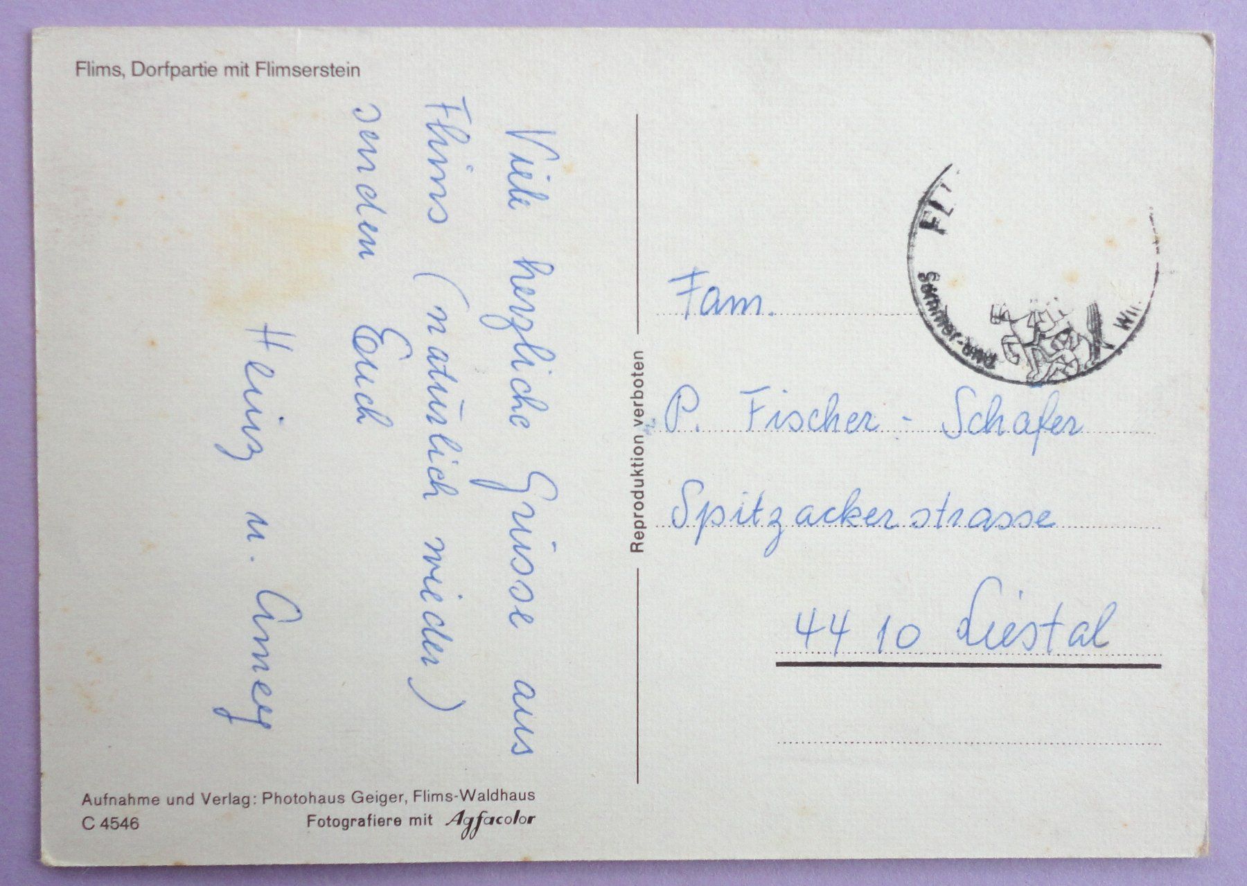 Cartoline postali: Flims, Dorfpartie mit Flimserstein – Difettoso da Fétigny venduto da Billy2miny 1