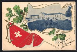 Präge-AK Lausanne, Soldaten vor der Kas
