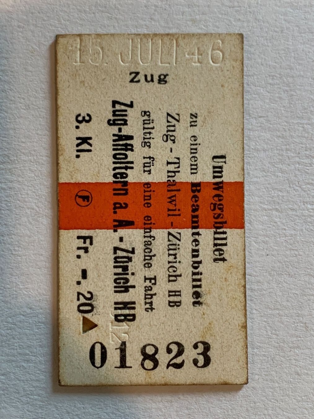Biglietti: SBB Edmondson Karton Billett 1946 – Usato da Riehen venduto da Boeri555