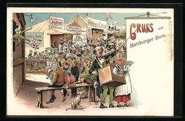 Litho Hochheim, Volksfest auf dem Markt,